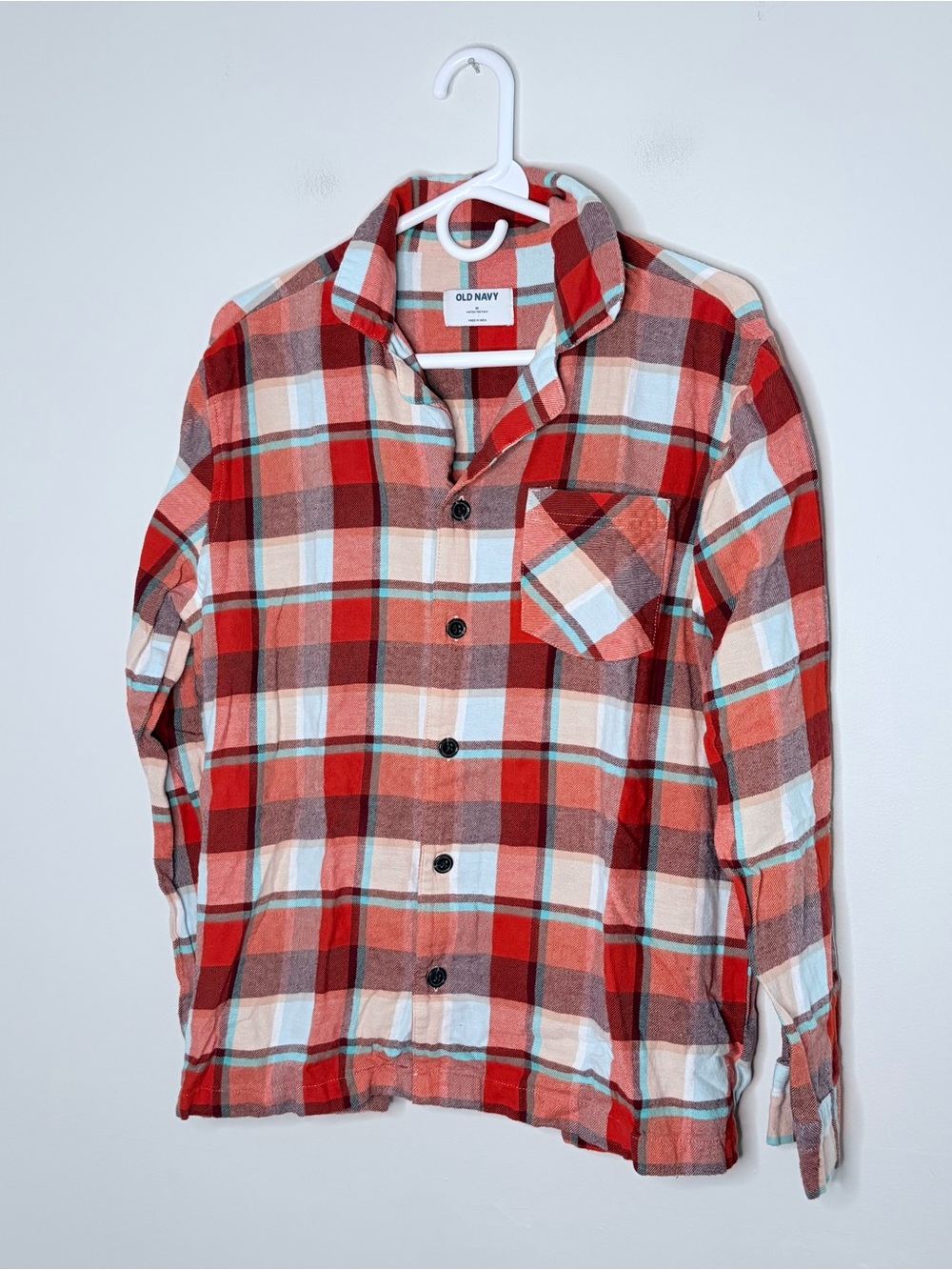 Old Navy Medium Adult Long Sleeve Flannel Plaid Rust Orange Red Shirt Holiday